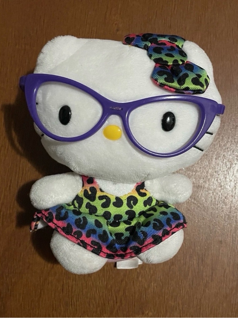 Ty Hello Kitty Plush Beanie Baby Rainbow Leopard Cheetah Dress Purple Glasses